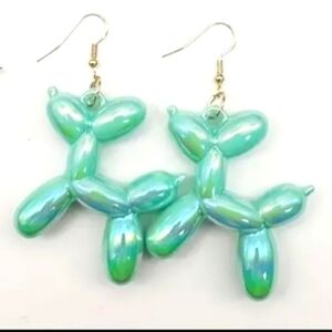 Aqua Shiny Balloon Dog Earrings